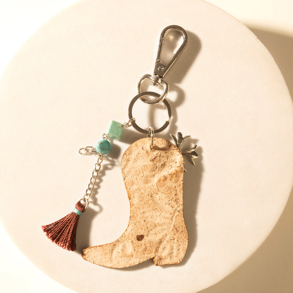 Porte-clés en cuir ciselé Myra Southern Bloom, coloris Ambre Aqua