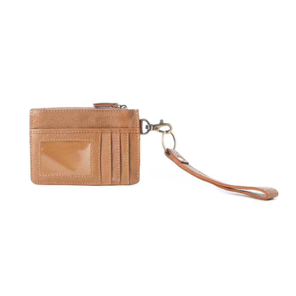 Porte-cartes western Myra, fait main, pour femme, en cuir marron clair avec motif cactus ciselé à la main