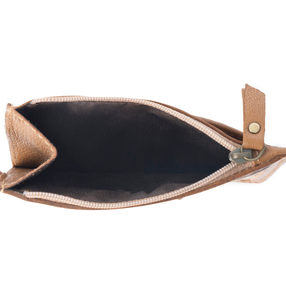 Porte-cartes western Myra, fait main, pour femme, en cuir marron clair avec motif cactus ciselé à la main