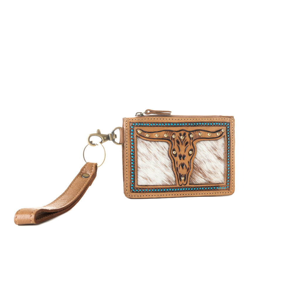 Porte-cartes western Myra fait main pour femme en kaki avec détails en poils de vache