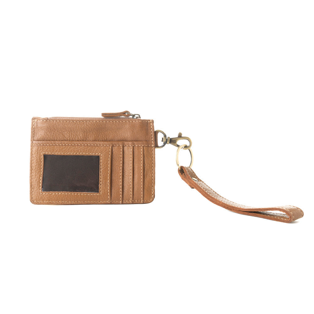 Porte-cartes western Myra fait main pour femme en kaki avec détails en poils de vache