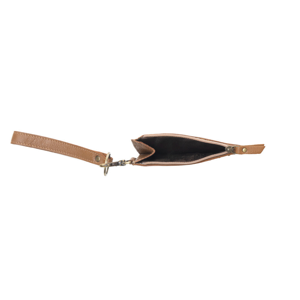 Porte-cartes western Myra fait main pour femme en kaki avec détails en poils de vache