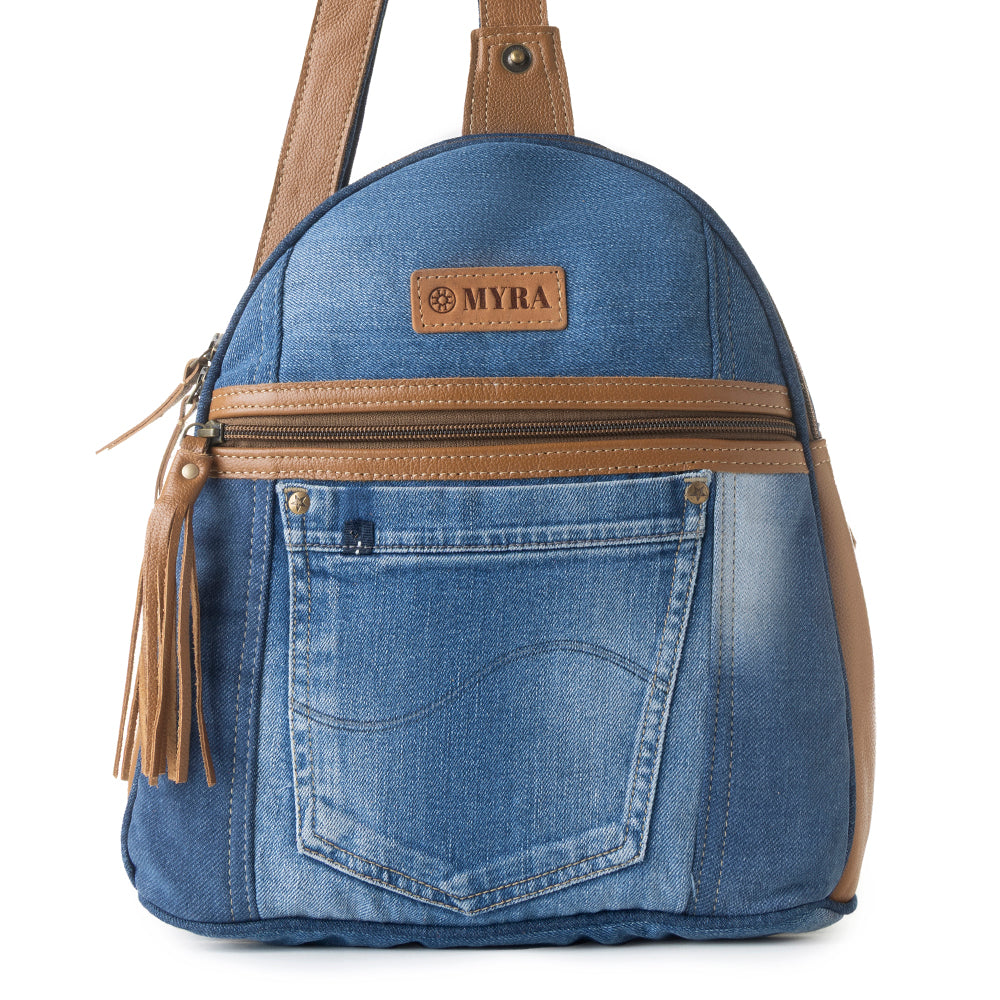 Sac banane Myra Bluejean pour femme, bleu denim avec poche avant