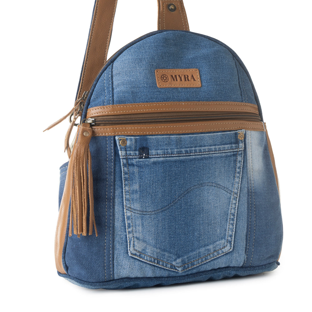 Sac banane Myra Bluejean pour femme, bleu denim avec poche avant