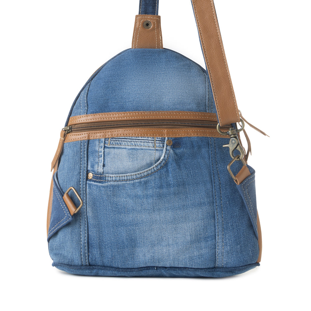 Sac banane Myra Bluejean pour femme, bleu denim avec poche avant