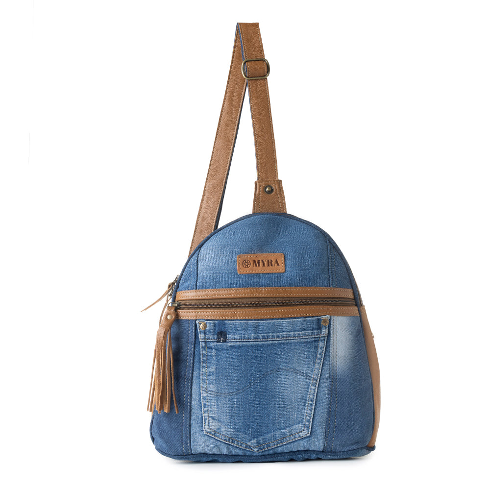 Sac banane Myra Bluejean pour femme, bleu denim avec poche avant