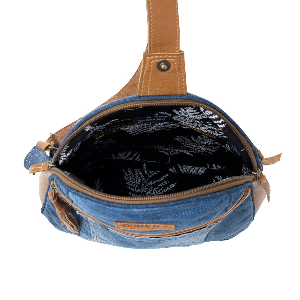 Sac banane Myra Bluejean pour femme, bleu denim avec poche avant