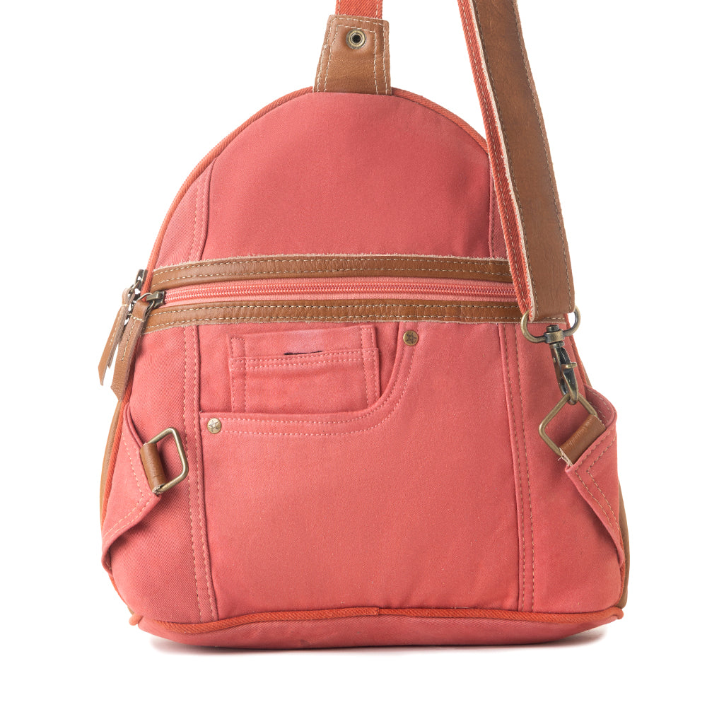 Sac banane Myra Bandit en jean pour femme, couleur rouille, avec toile et poche avant
