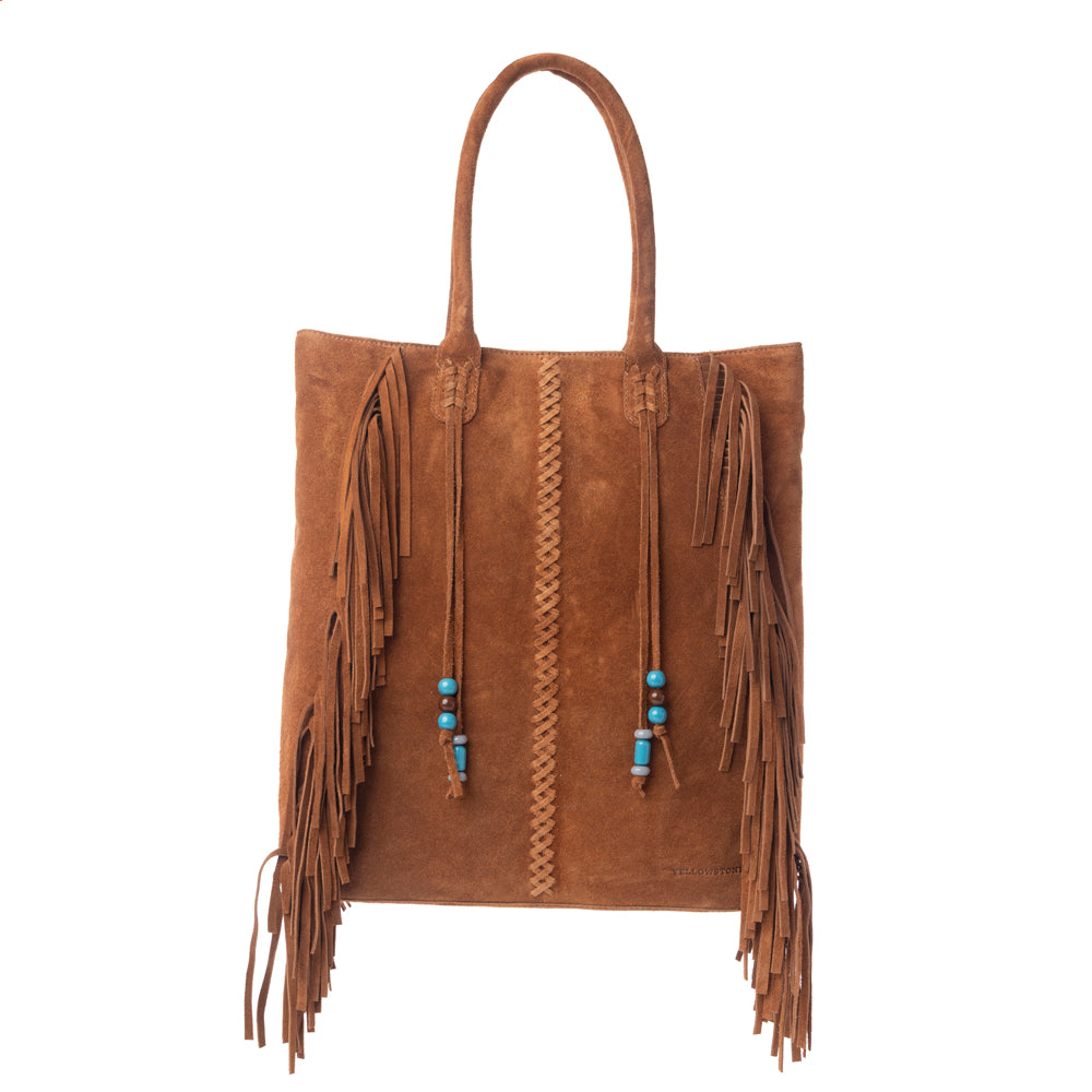 Sac à main en cuir suédé à franges Myra Yellowstone Desert Creek avec compartiment pour arme dissimulée, couleur brun sable