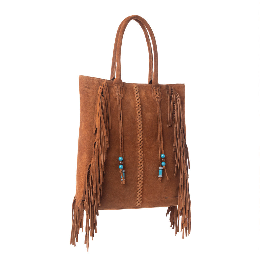 Sac à main en cuir suédé à franges Myra Yellowstone Desert Creek avec compartiment pour arme dissimulée, couleur brun sable