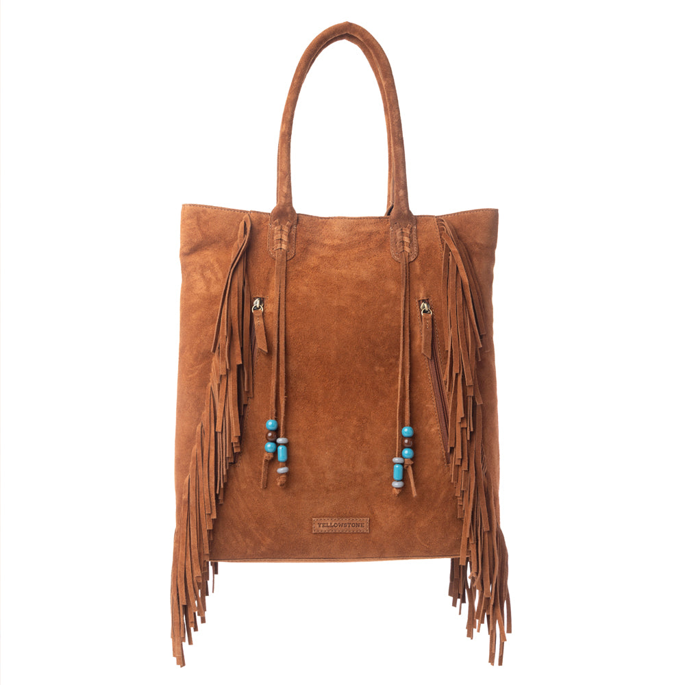 Sac à main en cuir suédé à franges Myra Yellowstone Desert Creek avec compartiment pour arme dissimulée, couleur brun sable