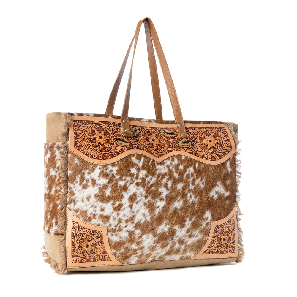 Sac Myra Cartwright en cuir repoussé, beige et blanc