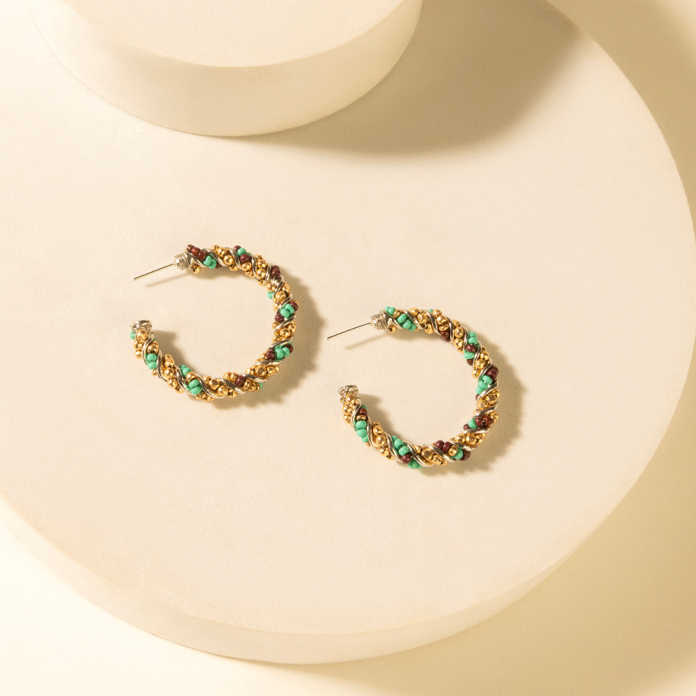 Boucles d'oreilles créoles Myra Bronc en turquoise du désert