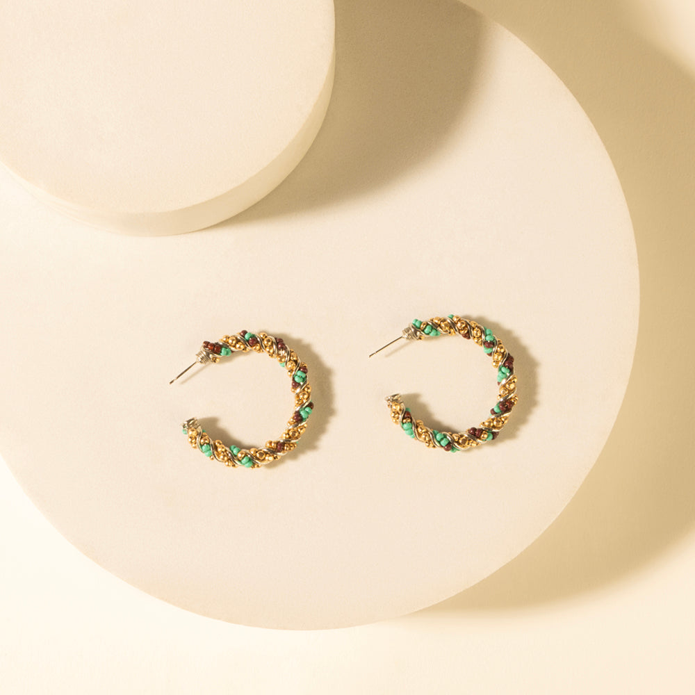Boucles d'oreilles créoles Myra Bronc en turquoise du désert