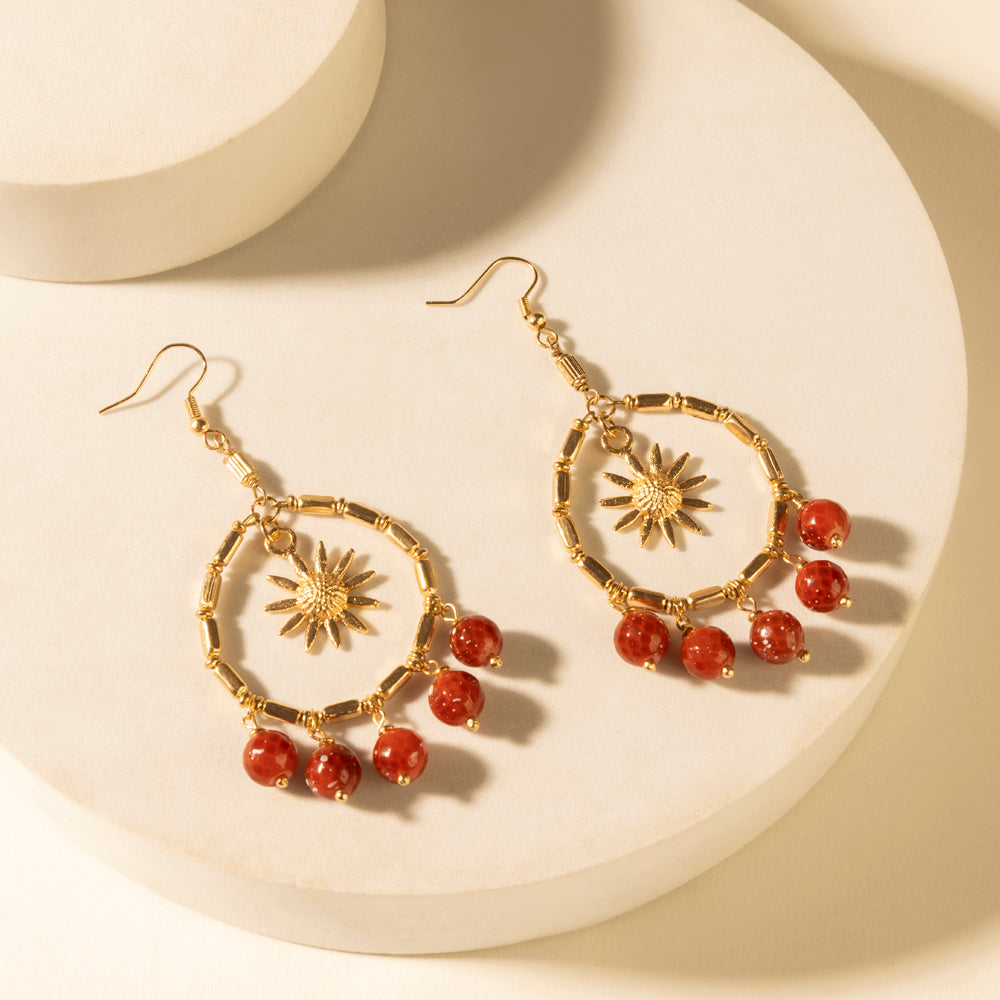 Boucles d'oreilles créoles Myra Red Mesa Sun en cuir tanné
