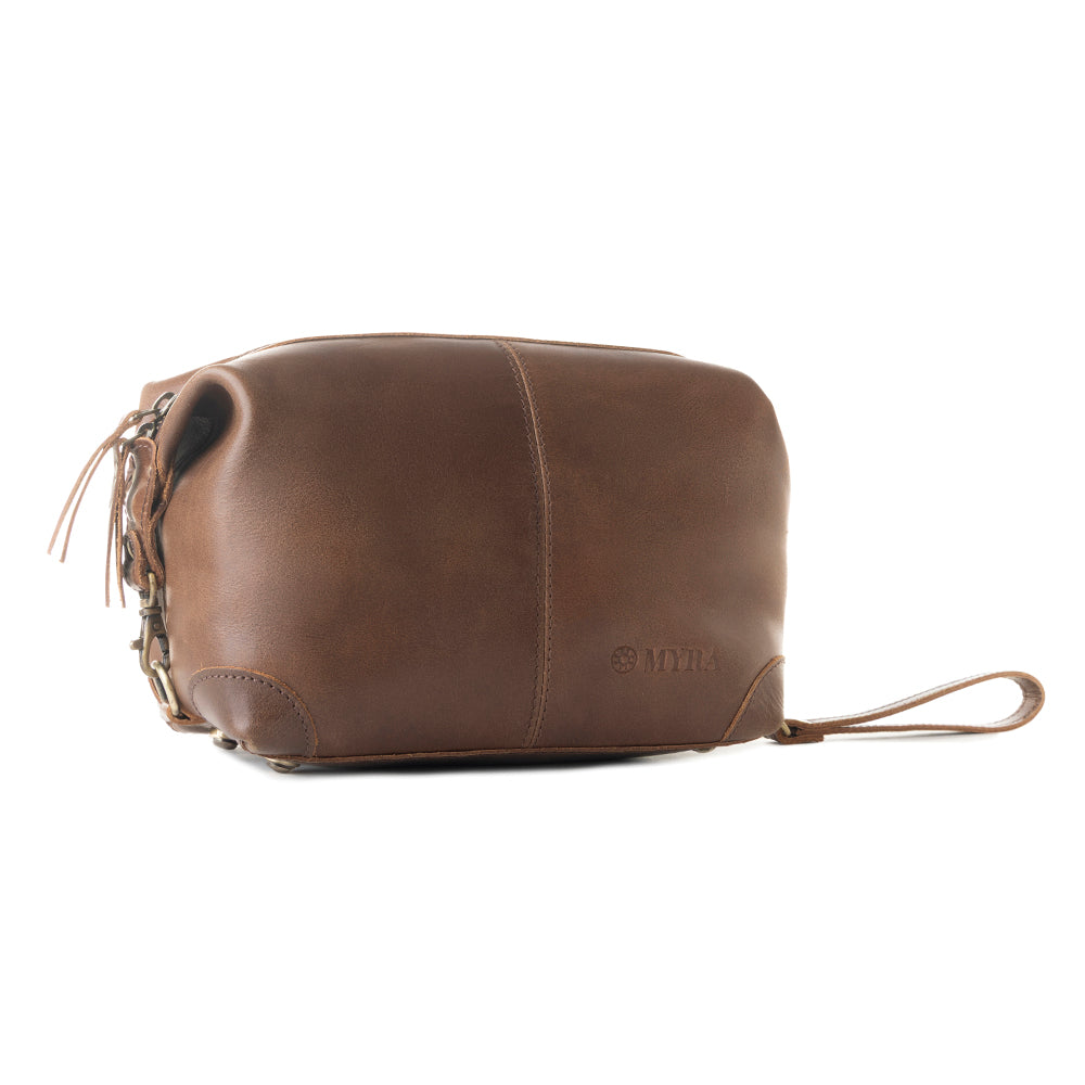 Trousse de Rasage en Cuir Marron Myra Drifter pour Homme
