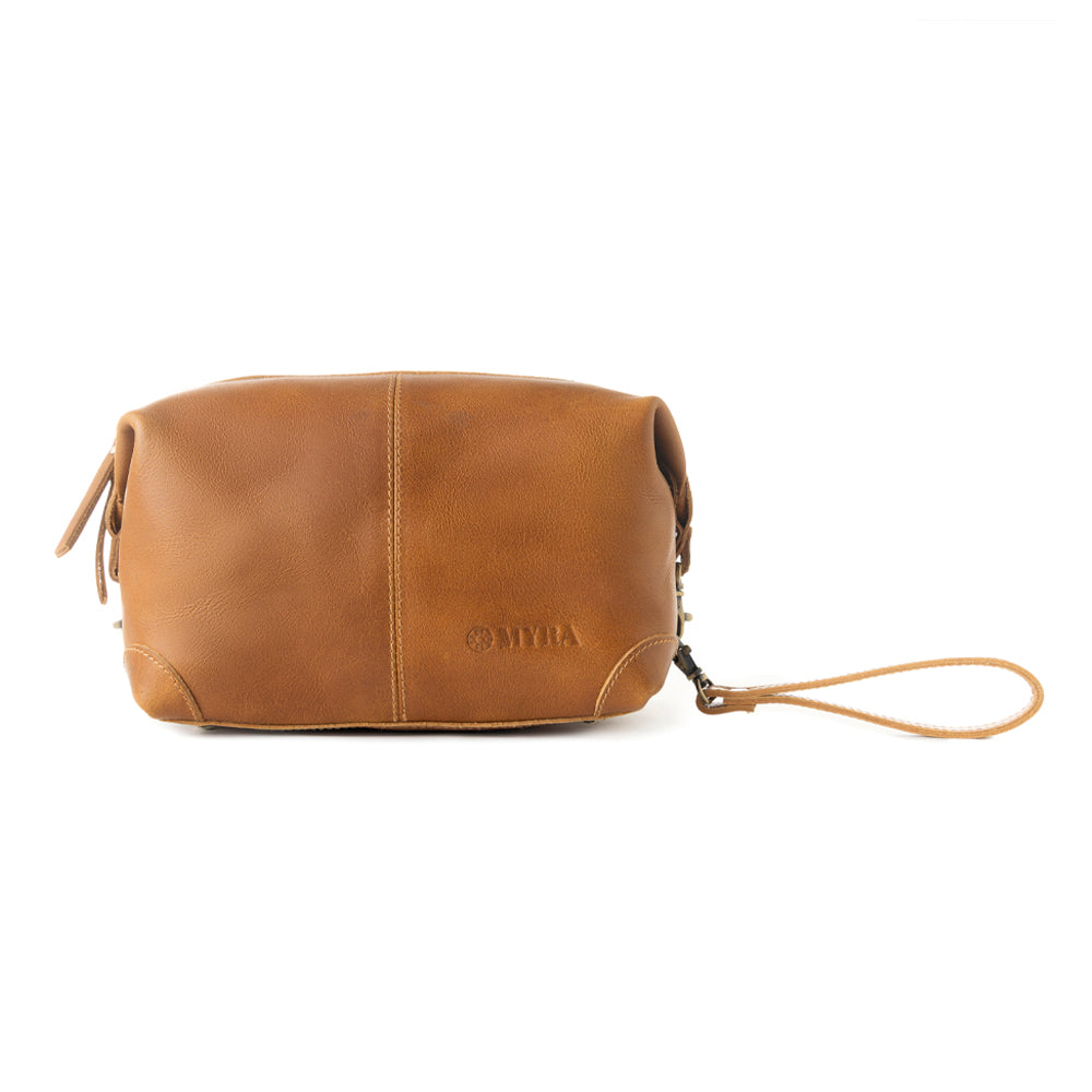 Trousse de rasage en cuir Myra Drifter pour hommes, couleur camel