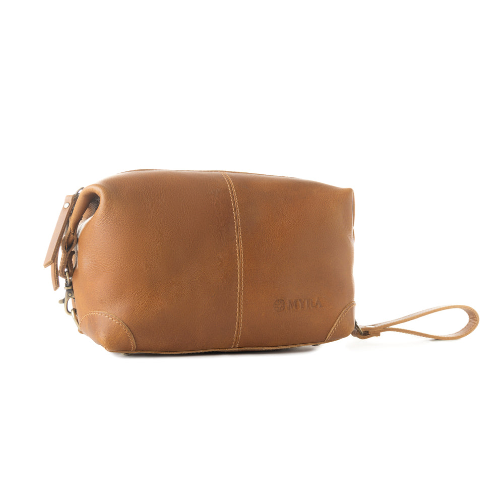 Trousse de rasage en cuir Myra Drifter pour hommes, couleur camel