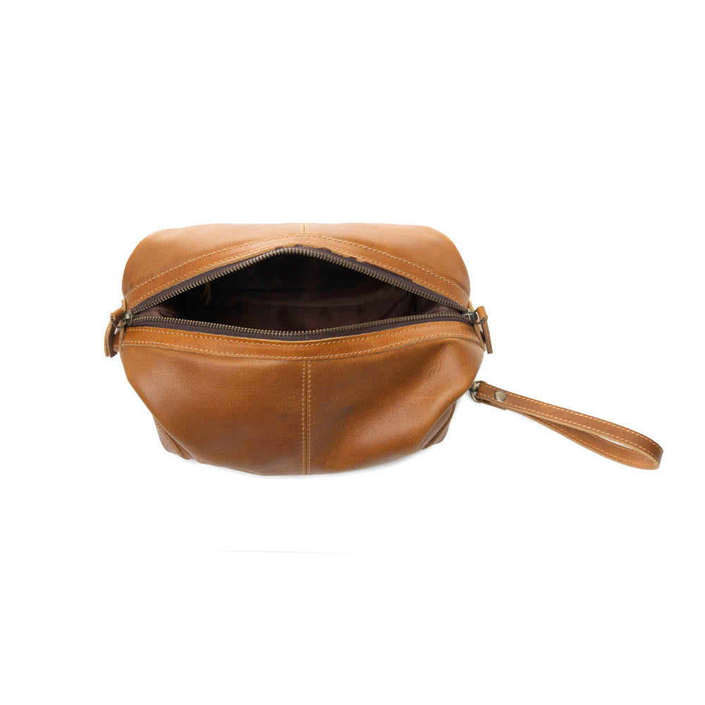 Trousse de rasage en cuir Myra Drifter pour hommes, couleur camel