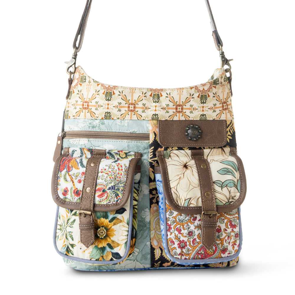 Sac à bandoulière Myra Le Fleur Bel Cowgirl pour femme, motif floral jaune, avec détails en cuir et concho