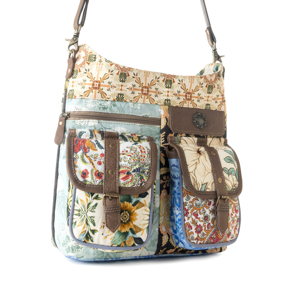 Sac à bandoulière Myra Le Fleur Bel Cowgirl pour femme, motif floral jaune, avec détails en cuir et concho