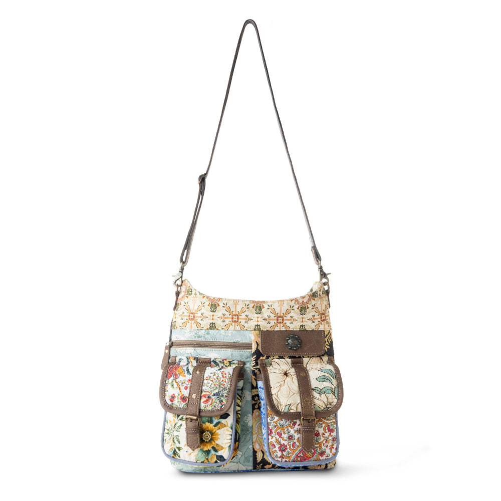 Sac à bandoulière Myra Le Fleur Bel Cowgirl pour femme, motif floral jaune, avec détails en cuir et concho