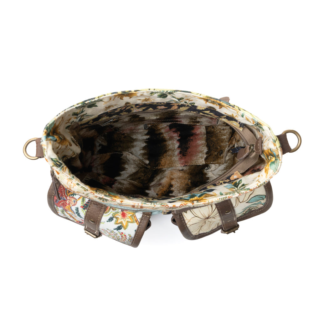 Sac à bandoulière Myra Le Fleur Bel Cowgirl pour femme, motif floral jaune, avec détails en cuir et concho