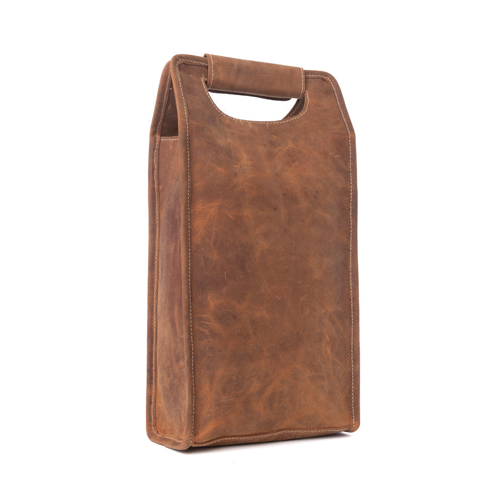 Porte-bouteille Myra Cypress Field en cuir véritable, coloris crème et marron châtaigne