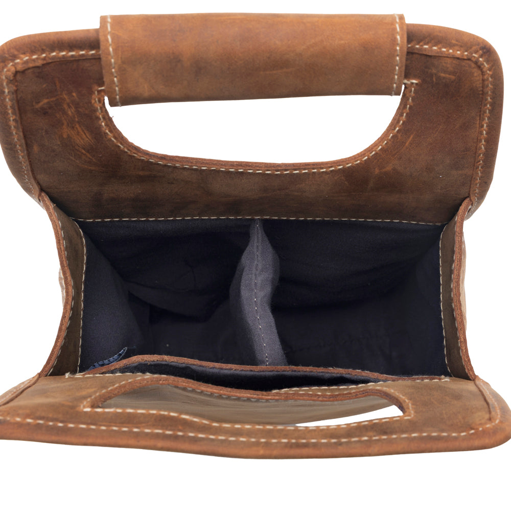 Porte-bouteille Myra Cypress Field en cuir véritable, coloris crème et marron châtaigne