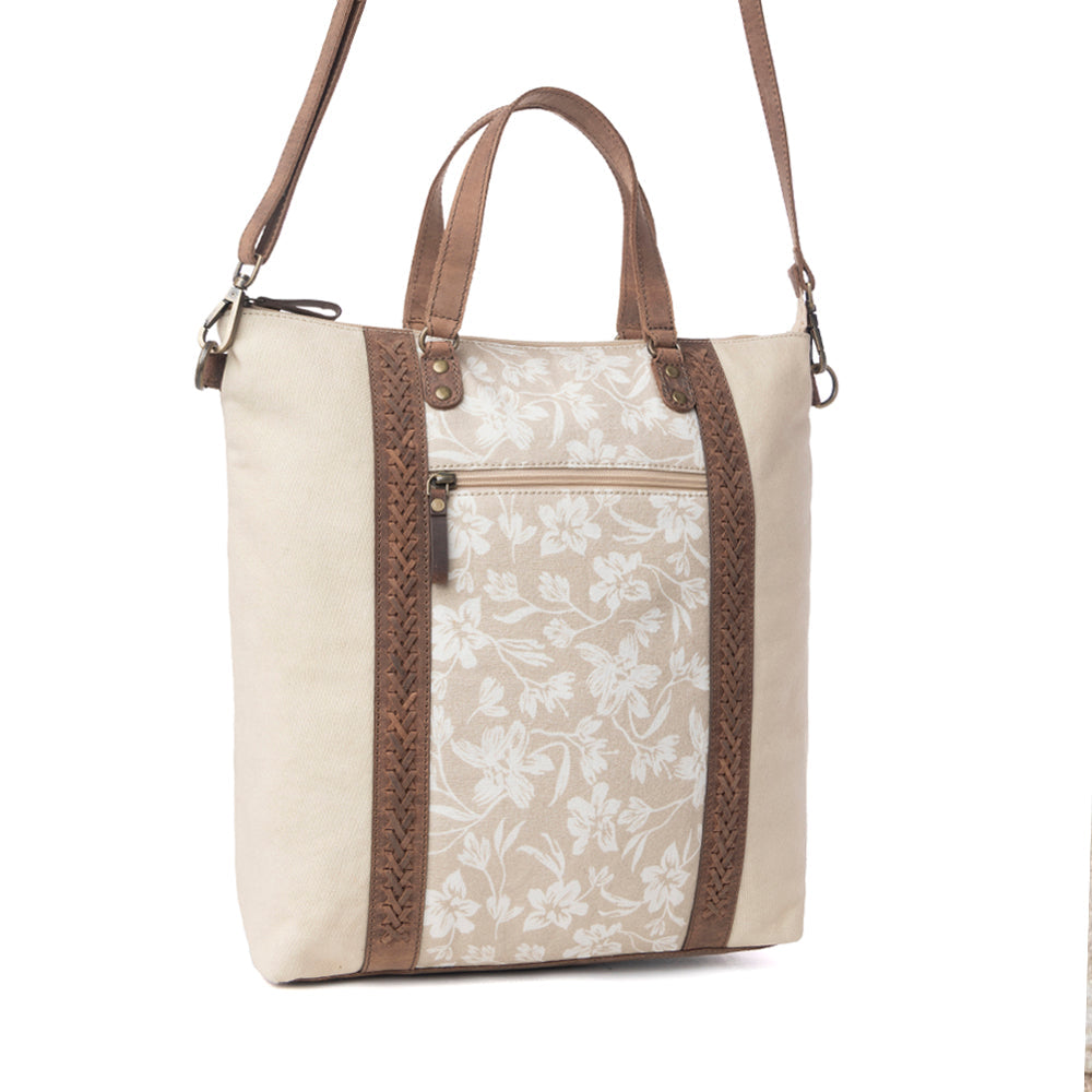 Sac cabas en coton et cuir Myra Sunfield Haven crème boisé