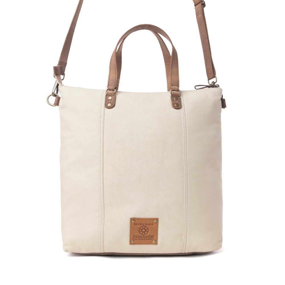 Sac cabas en coton et cuir Myra Sunfield Haven crème boisé