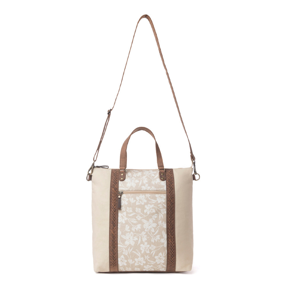 Sac cabas en coton et cuir Myra Sunfield Haven crème boisé