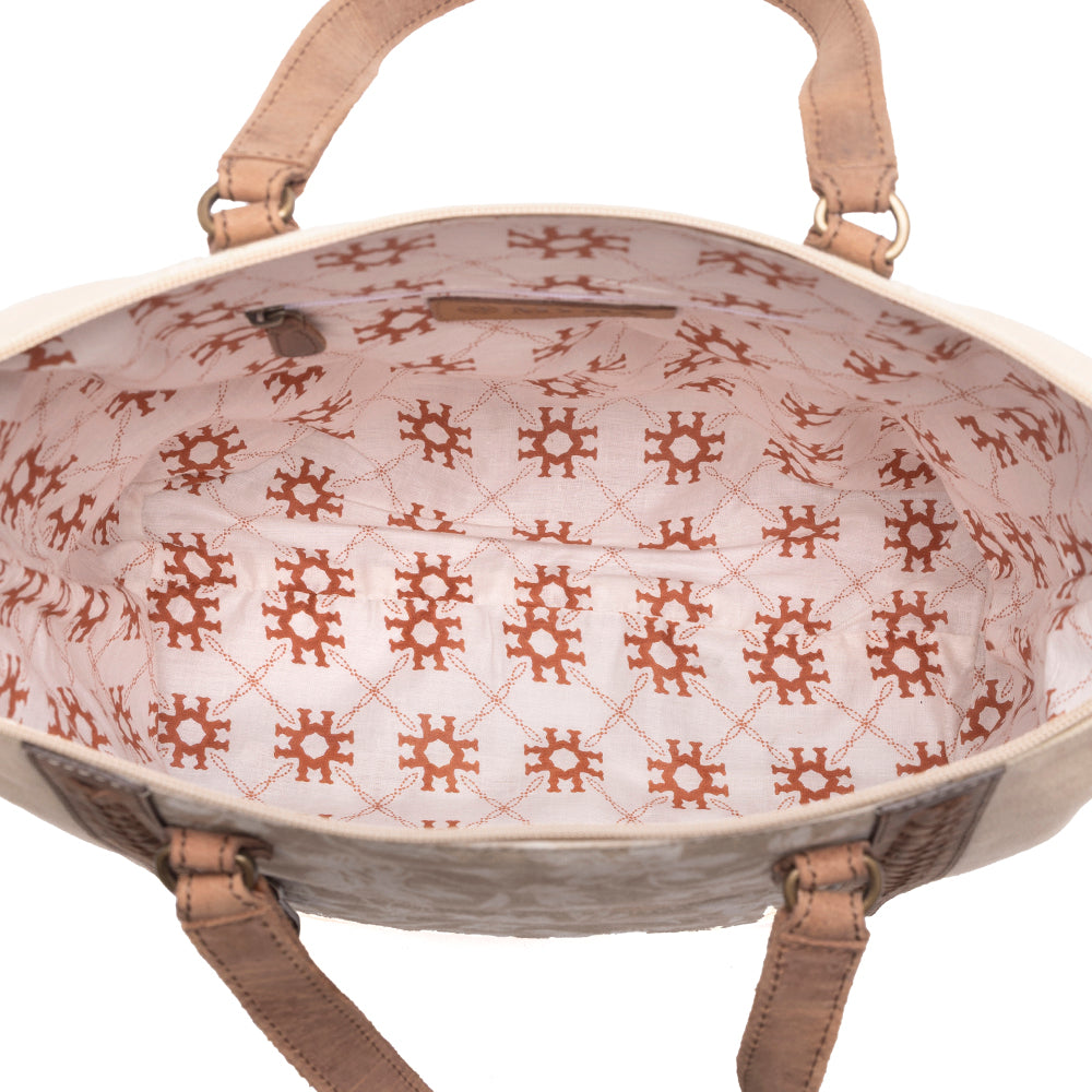 Sac cabas en coton et cuir Myra Sunfield Haven crème boisé