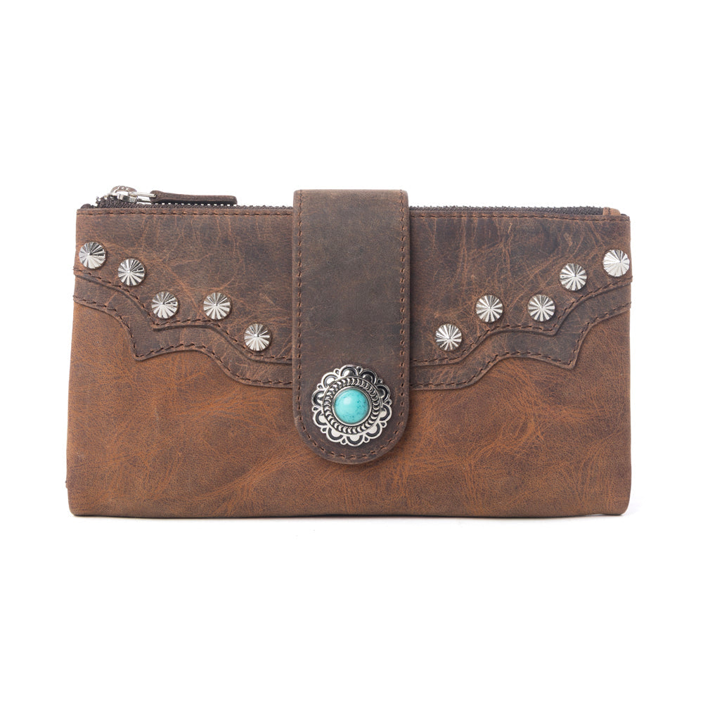 Portefeuille en cuir pour femme Myra Iron Hill Concho en Ochre Veil