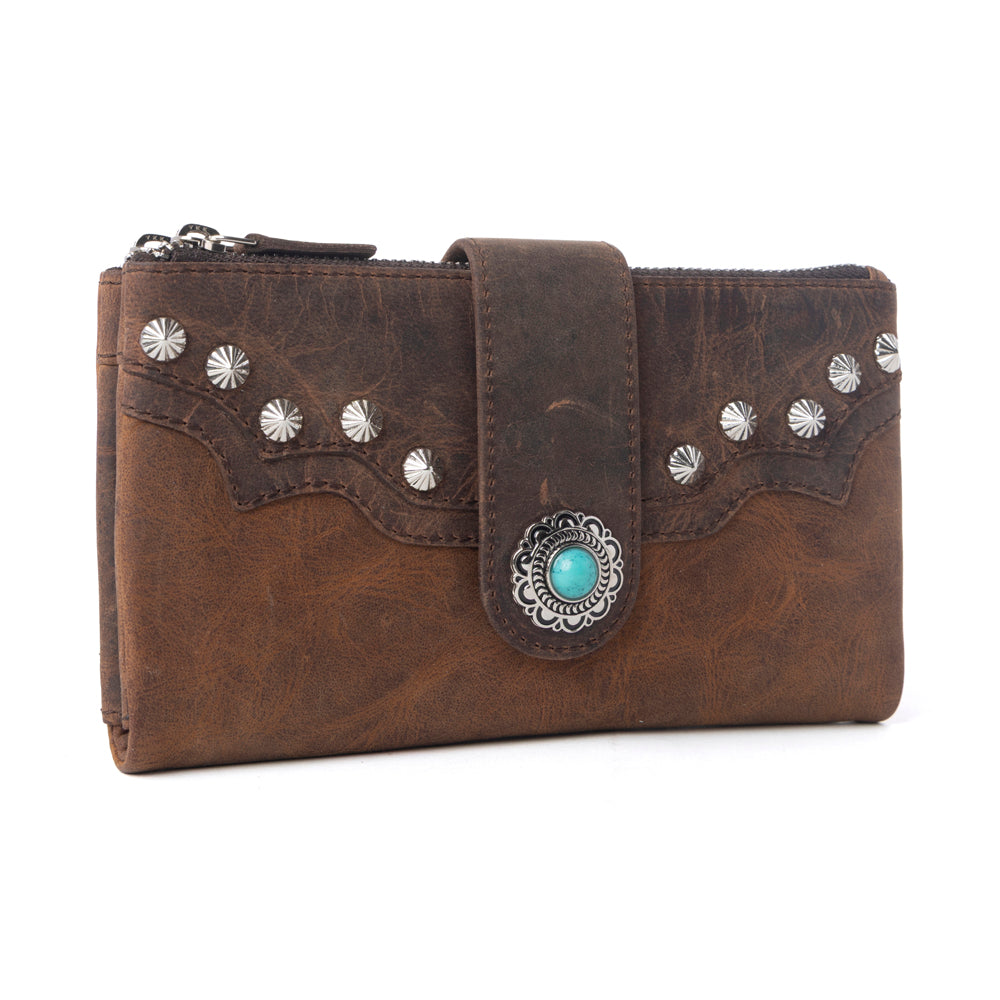 Portefeuille en cuir pour femme Myra Iron Hill Concho en Ochre Veil