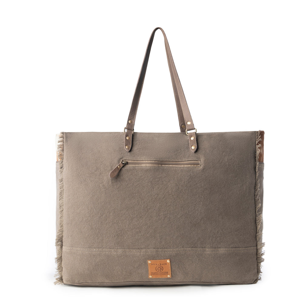 Sac de voyage week-end Myra Ranger Hide Western pour femme, coloris olive avec détails en cuir de veau poilu