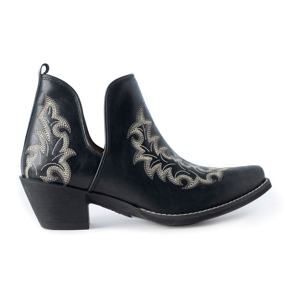 Bottines de Cowgirl Brodé Myra Tempest Onyx pour Femme en Cuir Véritable avec Bout Pointu