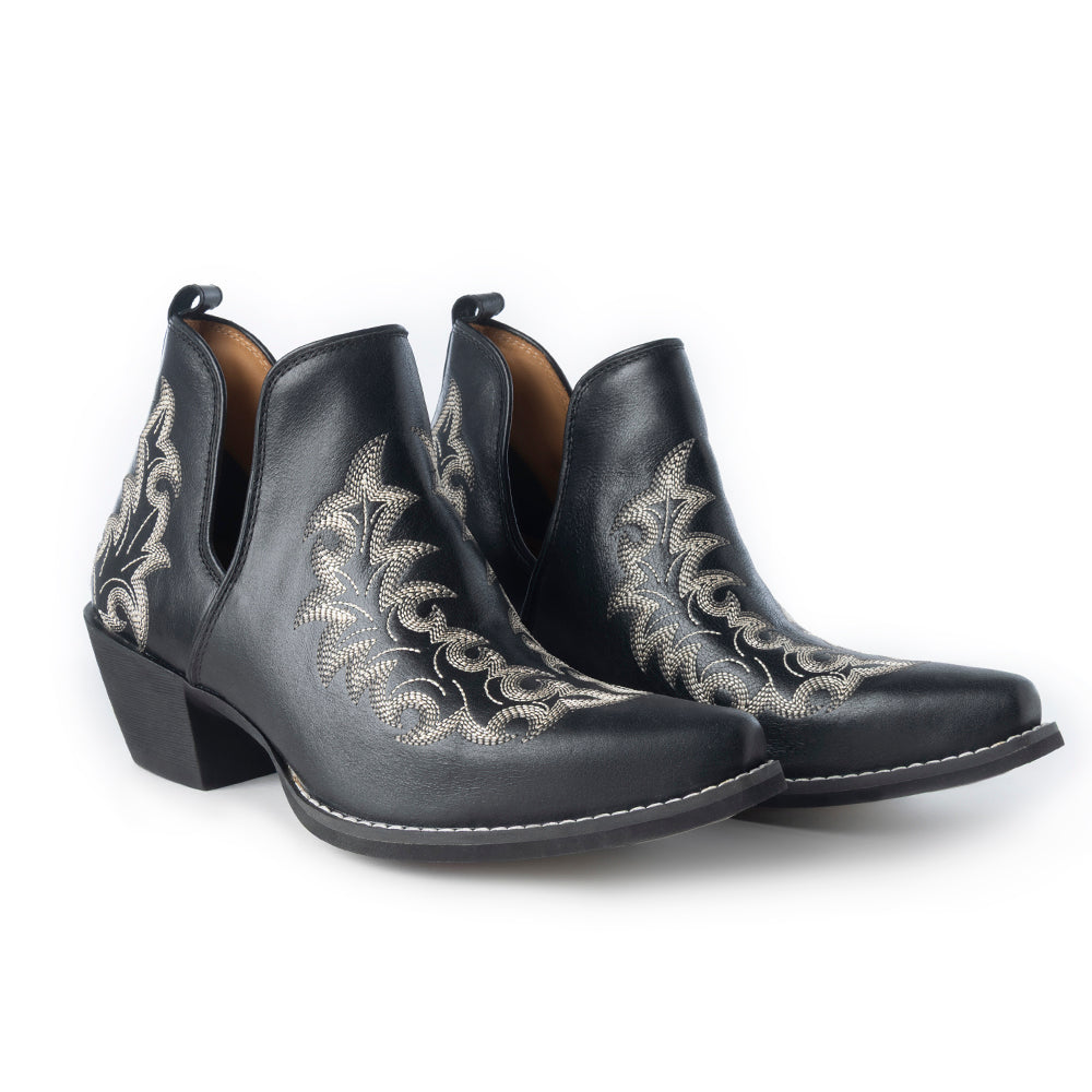 Bottines de Cowgirl Brodé Myra Tempest Onyx pour Femme en Cuir Véritable avec Bout Pointu