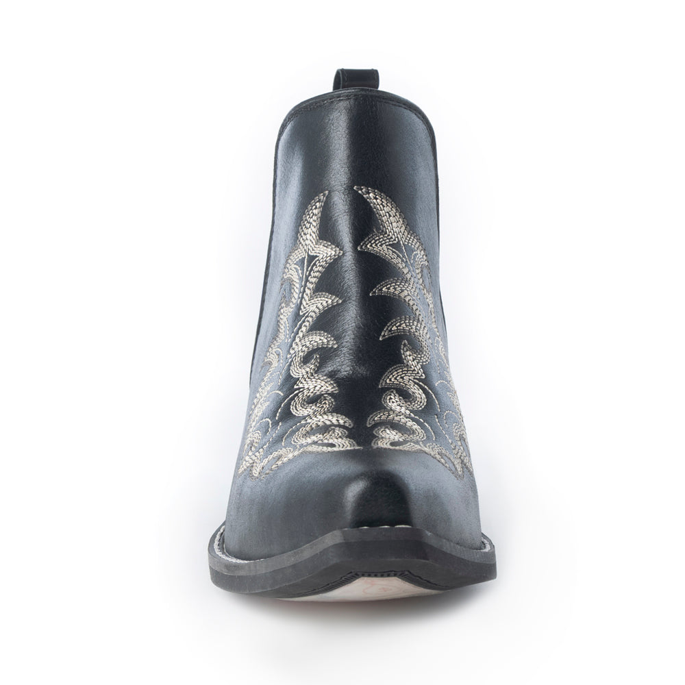 Bottines de Cowgirl Brodé Myra Tempest Onyx pour Femme en Cuir Véritable avec Bout Pointu