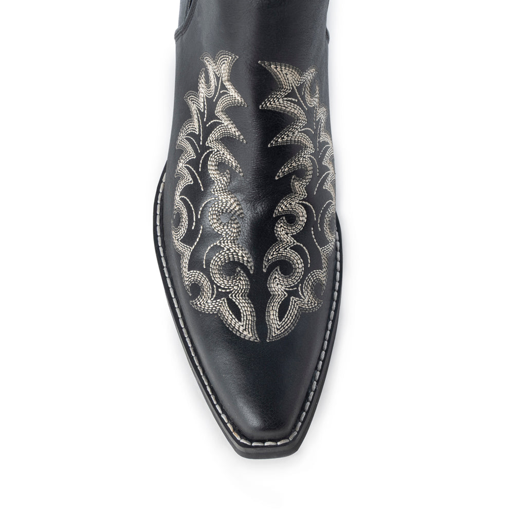Bottines de Cowgirl Brodé Myra Tempest Onyx pour Femme en Cuir Véritable avec Bout Pointu