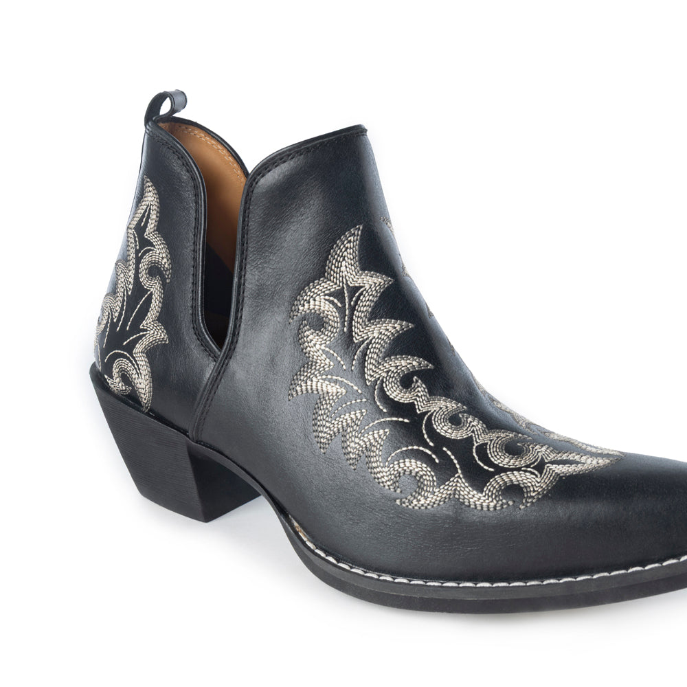 Bottines de Cowgirl Brodé Myra Tempest Onyx pour Femme en Cuir Véritable avec Bout Pointu