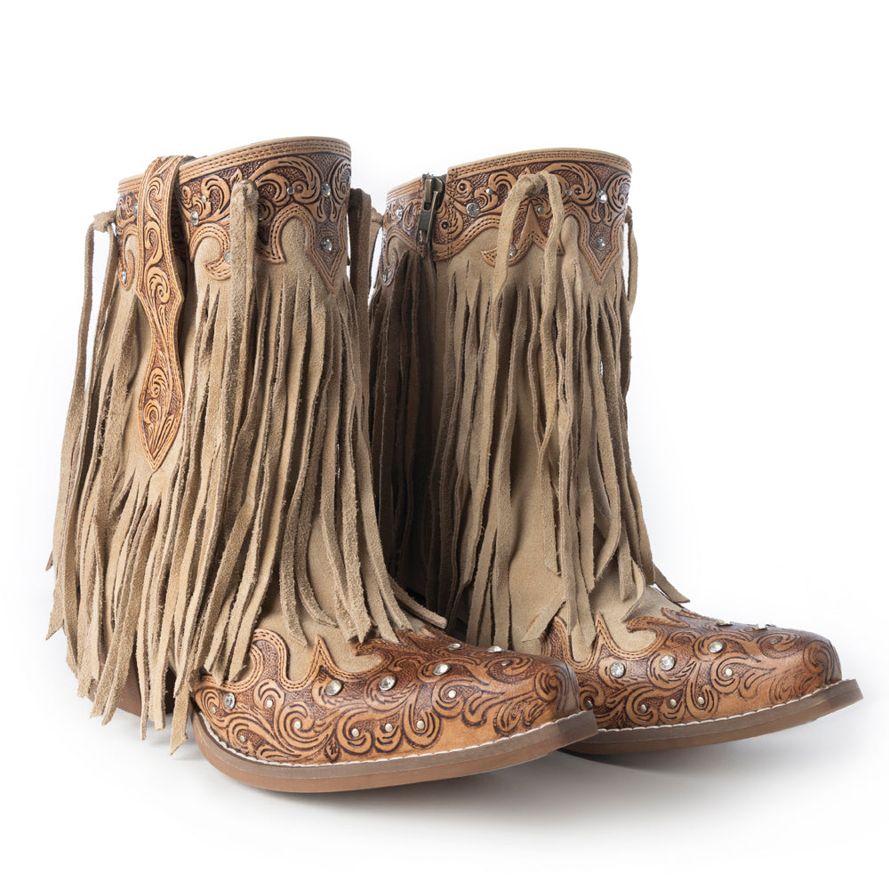 Bottes à franges Nashville Nights Myra pour femme, coloris Ember, en cuir véritable façonné main avec pierres Swarovski