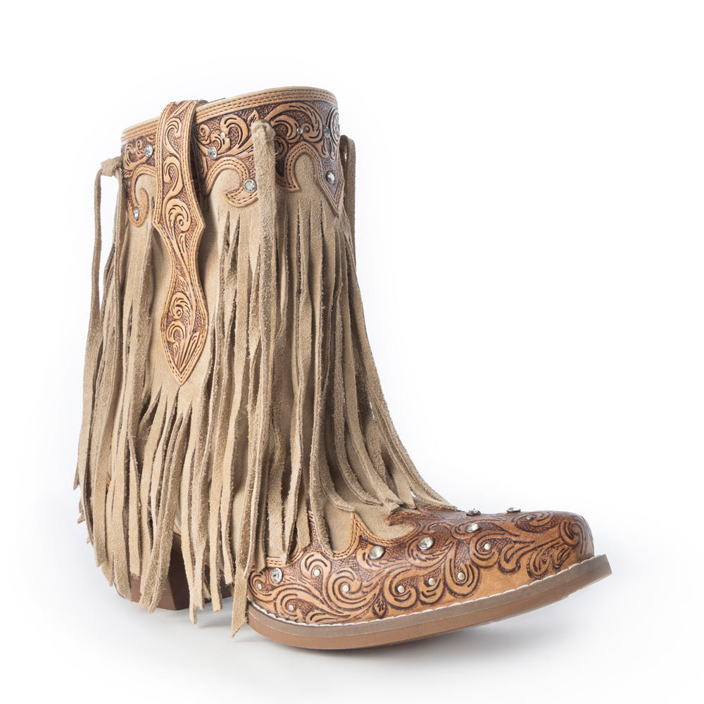 Bottes à franges Nashville Nights Myra pour femme, coloris Ember, en cuir véritable façonné main avec pierres Swarovski