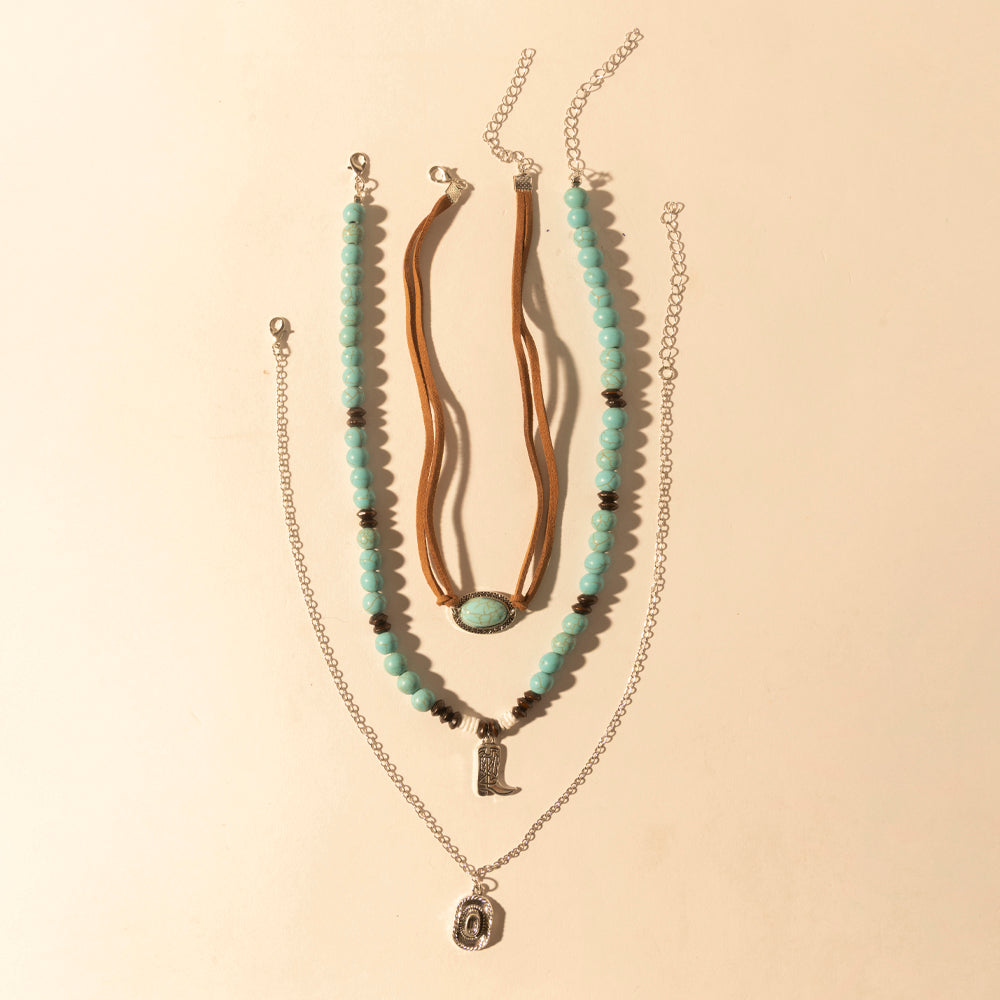 Collier à plusieurs rangs Myra Cody Charm pour femme avec perles turquoises et détail fer à cheval pour un style western