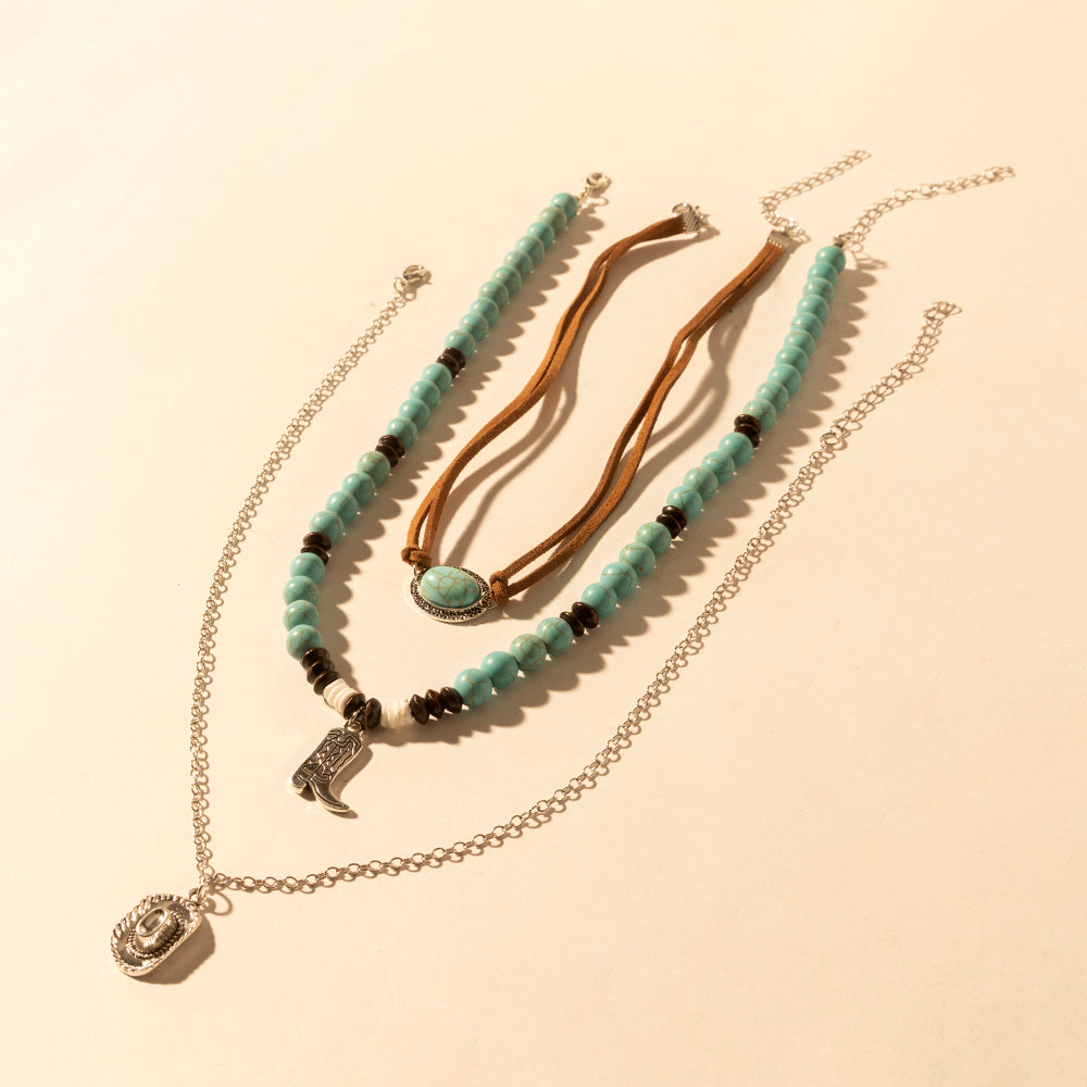 Collier à plusieurs rangs Myra Cody Charm pour femme avec perles turquoises et détail fer à cheval pour un style western