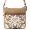 Sac bandoulière vintage Myra Crestbloom pour femme, coloris olive avec motif imprimé