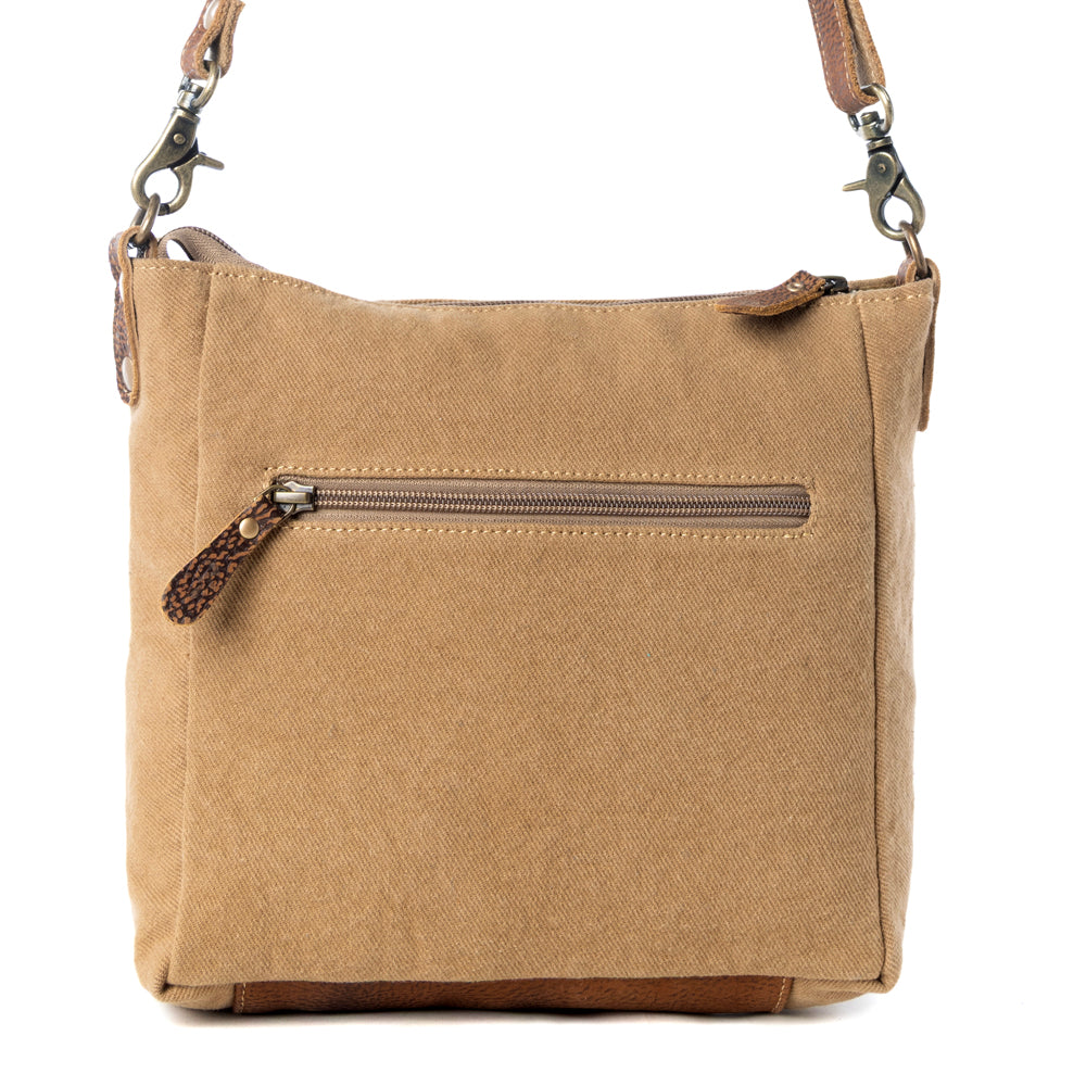 Sac bandoulière vintage Myra Crestbloom pour femme, coloris olive avec motif imprimé