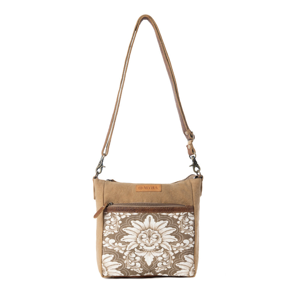 Sac bandoulière vintage Myra Crestbloom pour femme, coloris olive avec motif imprimé