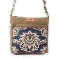 Sac bandoulière vintage Myra Crestbloom pour femmes en marine avec détails imprimés