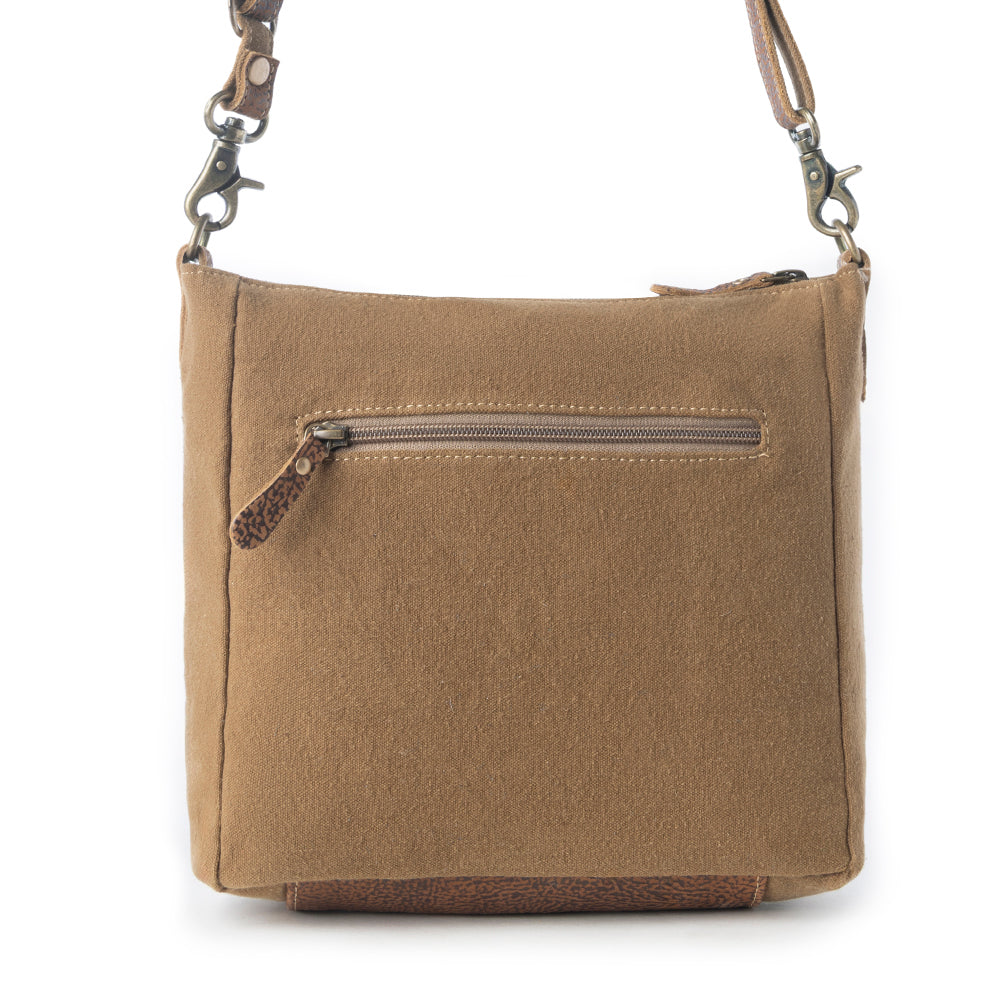 Sac bandoulière vintage Myra Crestbloom pour femmes en marine avec détails imprimés
